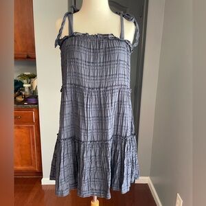 Blue Lined Tiered Sundress with Tie Straps